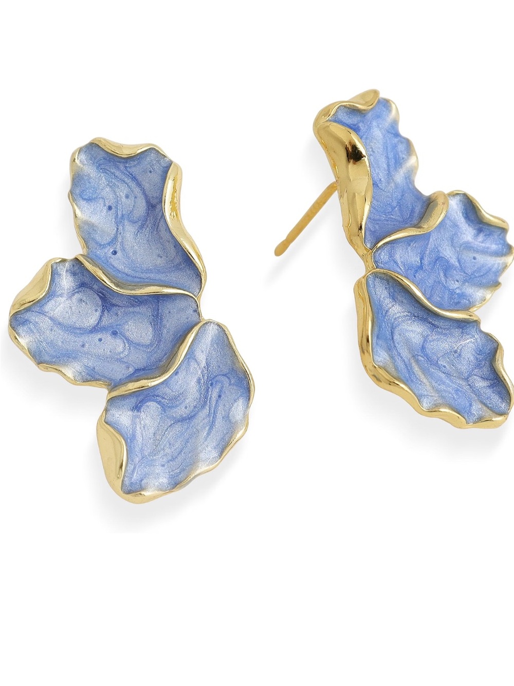 Amazon Gold-Tone Blue Marbled Petal Stud Earrings